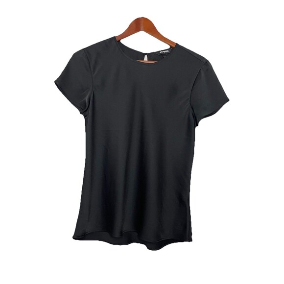 Express Women's Small Black Satin Short Sleeve Blouse Top - Picture 1 of 6